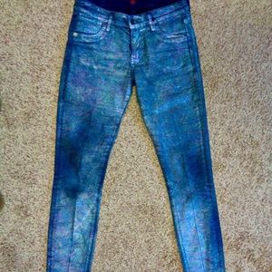 SINCLAIR BLUE W/HOLLOGRAPHIC METALLIC LOW RISE SKINNY LEG - 31" INSEAM - SZ 27